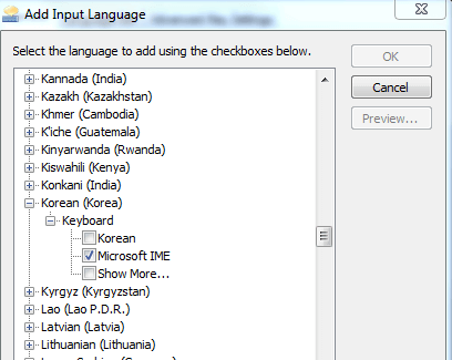Add Input Language window